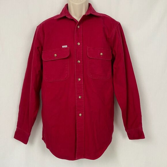 VINTAGE Carhartt Mens Medium Double Pocket Chamois Flannel Button Shirt USA 90s - Picture 5 of 12
